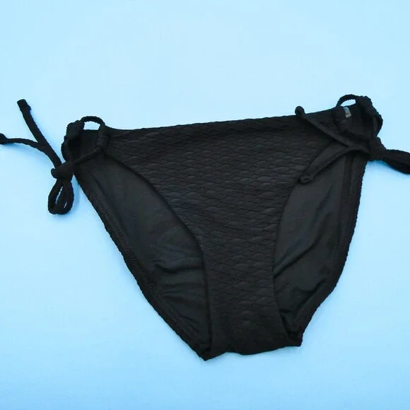 Victorias Secret Medium Black Ribbed Tie Cheeky Hipster Bikini Bottom Swimwear - Picture 2 of 7